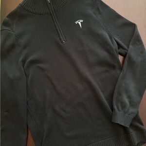 Tesla Sweater Mens M Black Quarter Zip Mock Neck Pullover Embroidered Logo
